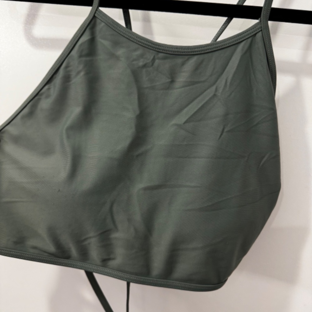 Aerie High Neck Crop Bikini Top – Olive Green, Crisscross Open Back, Women’s XL - Picture 10 of 10